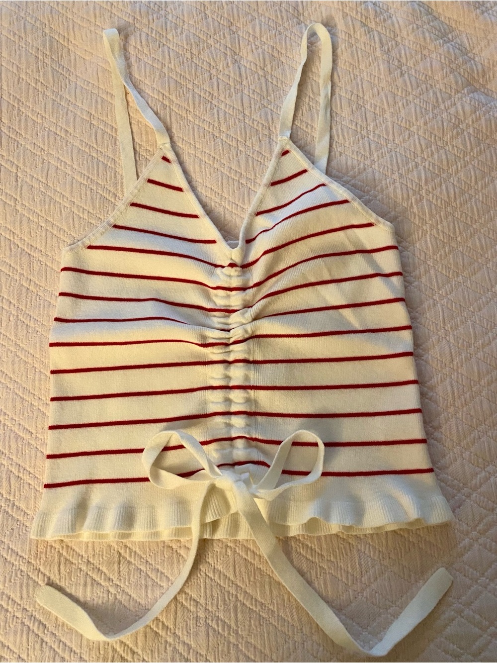 Red & white striped tank with ruffle hem